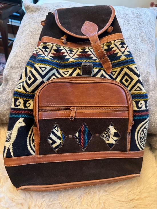 Peru Backpack Alpaca Figures Brown Suede Leather main image 4